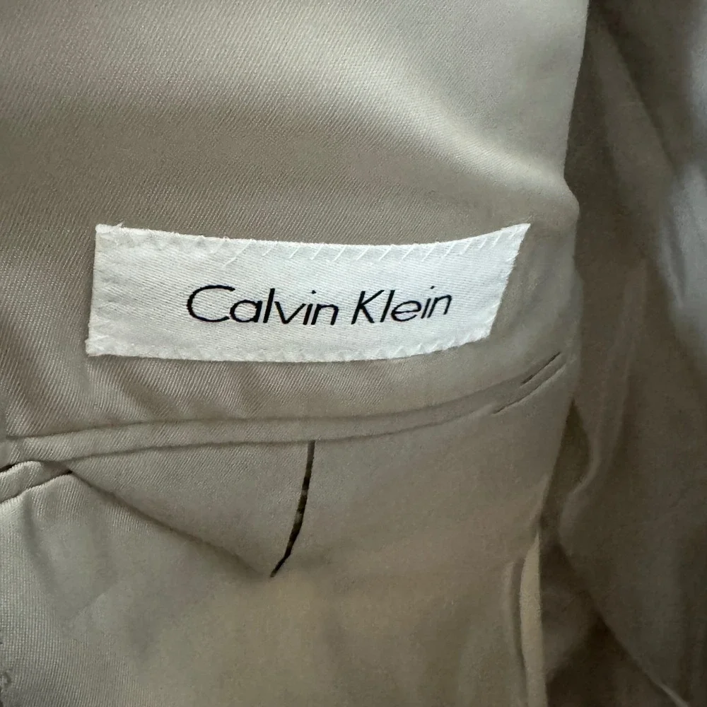 Calvin Klein Suit Jacket Mens 46S Tan Solid Slim Fit 100% Wool Two‎ Button NEW